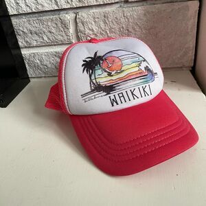 Billabong Pink and White Waikiki Hawaii Souvenir Trucker Baseball Cap Hat